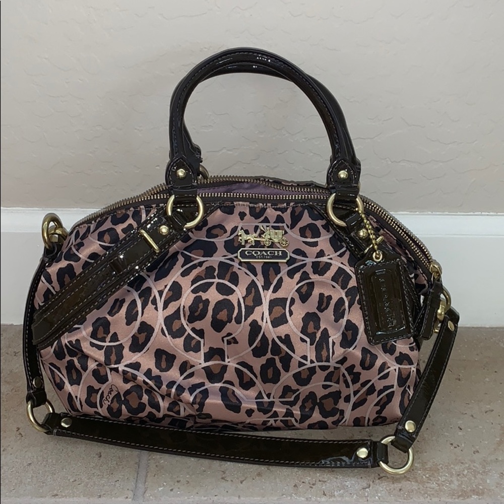 *SALE*Brown Fabric Leopard Print Coach Handbag